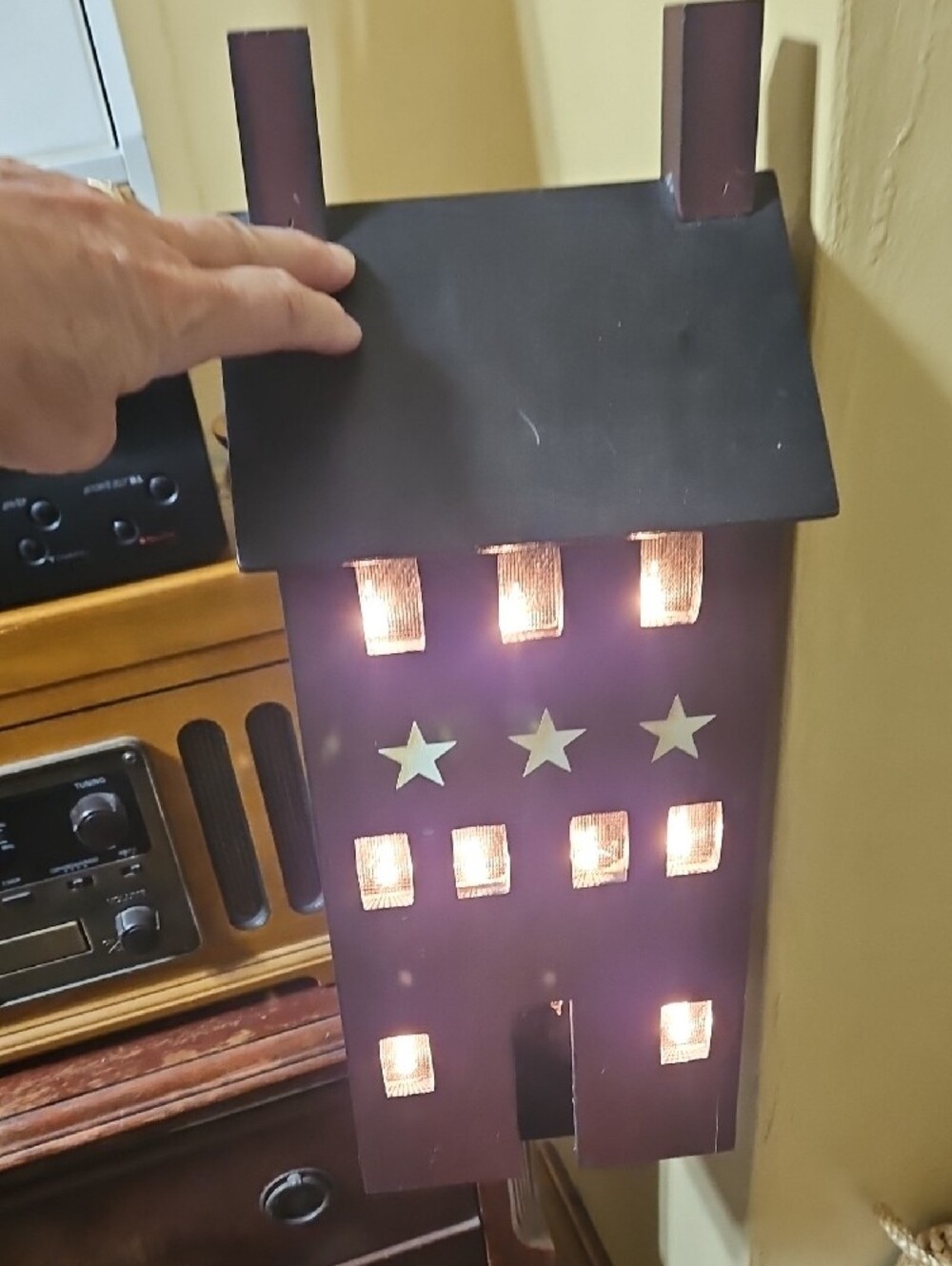 Rustic Star Accent Wooden House Lamp - Brown & Black - Picture 3 of 3